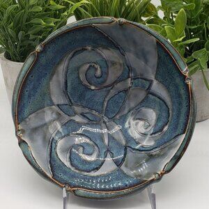 Blue Grey Scroll Decorative Art Pottery Bowl AS IS